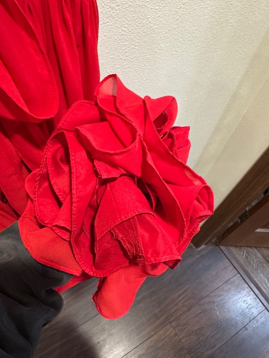 Unaltered Azazie Zeya A14 in Scarlet Spaghetti Strap Bridesmaid Maxi Dress - Picture 10 of 16